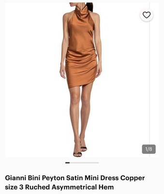 Gianni Bini Satin Halter Mini Dress Size 4 Cowl Neck Ruched Party