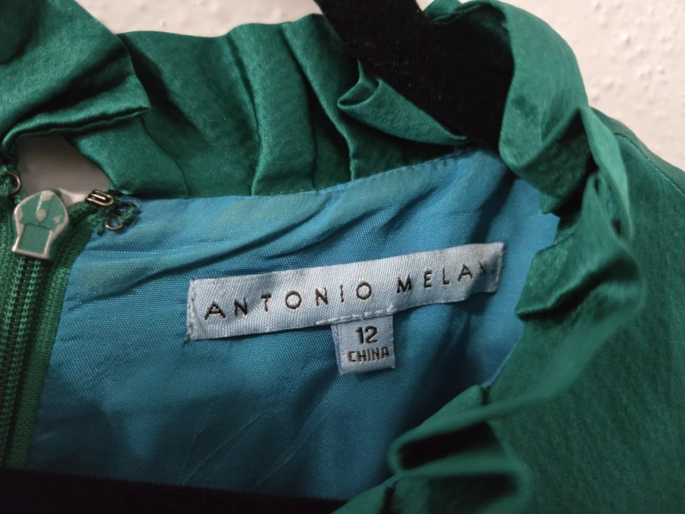 Vintage Antonio Melani Emerald Green Dress Holiday Party Sz 12 Belt Loops - Image 2 of 4