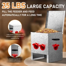 LEADZM Automatic Chicken Feeder Rodent Proof, 4 Ports Large Capacity Metal Poul