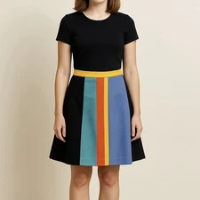 Harve Benard Vintage Colorblock Striped Wool A-Line Skirt Size 12 Lined Artsy