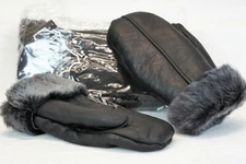 REAL GENUINE SHEEPSKIN SHEARLING LEATHER MITTENS UNISEX BLACK / GRAY ASH S-2XL