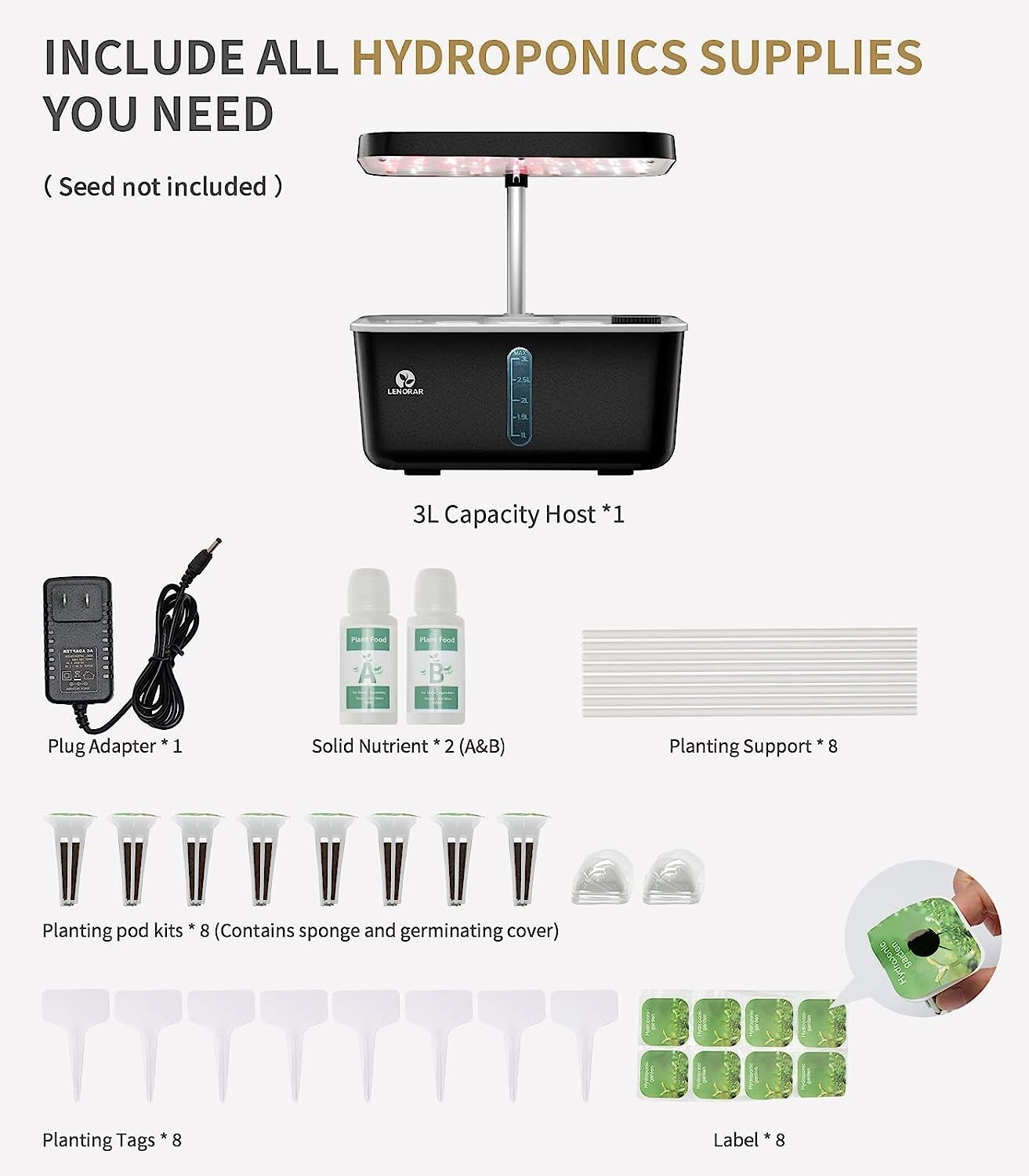 Easy Hydroponics System: 8 Pods Hydroponic Garden with Spectrum LED Grow Light