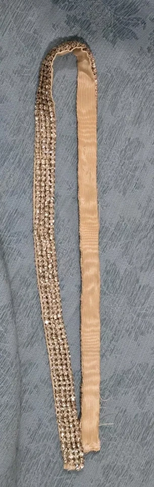 CINTURÓN de tela vintage de metal con 4 filas de estrás de cristal era Art Deco aleta Foto 3 de 4