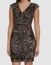 Guess Womens Black Sequin Deep V-Neck Cap-Sleeve Mini Dress Size 6