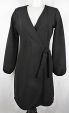 Madewell Black Texture & Thread Long-Sleeve Side-Tie Dress - Knee Length S