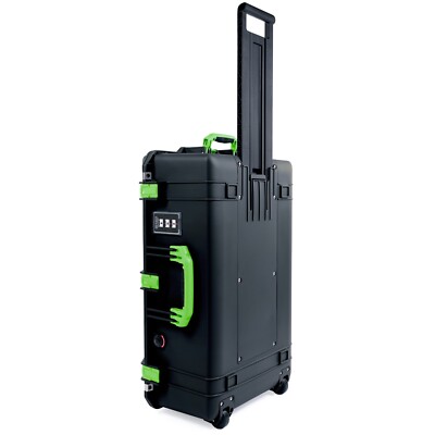 Black & Lime Green Pelican 1595 Air case, empty.  With wheels.