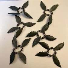 Green Wooden Leaves And Beads Napkin Holder Rings Set Of 6