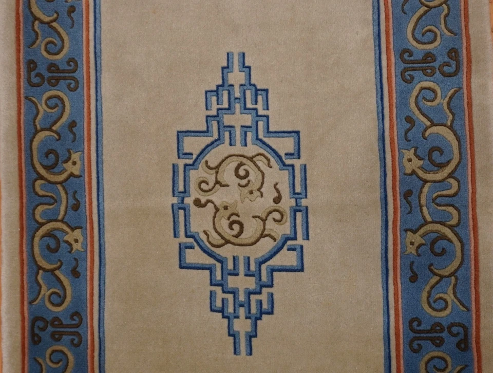 Art Deco Chinese Dragon 3' x 5'3" Hand Knotted Wool Olive Green Oriental Rug - Image 2 of 4