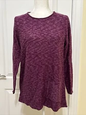 LOGO Lori Goldstein Sweater Roll-Neck Marled w/Pocket Purple Gumdrop L A474800
