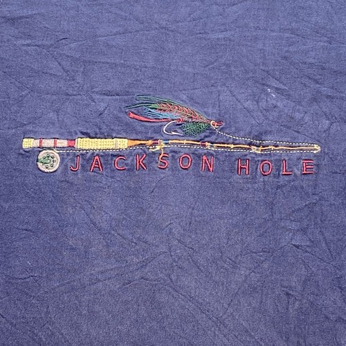 Camp David Men's Blue Fishing Rod Jackson Hole Embroidered TShirt Made In USA - Picture 2 of 6