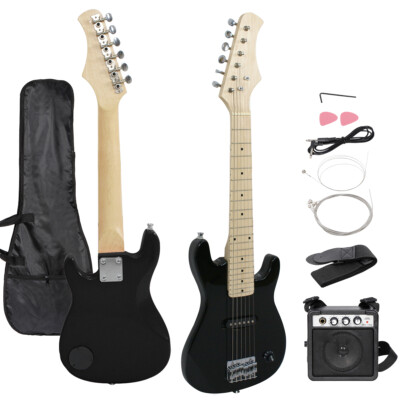 30'' Kids Beginner Guitar With Amp Case Pack  Electric Guitar Accessories Black