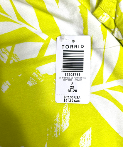 Camicetta manica corta top stampa foglia di palma verde lime Torrid 2X resort sulla spiaggia - Foto 8 di 11