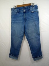 J Jill Denim High Rise Cropped Jeans Medium Wash Denim Fray Detail Cuffed 12