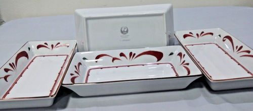 RARE Vintage JAL Japan Airlines Noritake Rectangular Snack Plates Cranes Set/4 - Picture 4 of 5