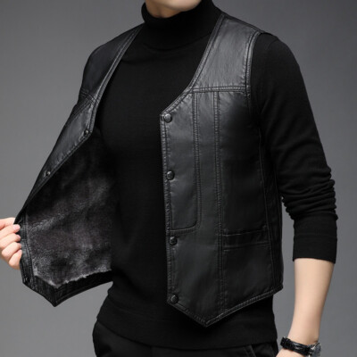 Men Fashion V-Neck Single Breasted PU Waistcoat Business Pocket Cardigan Vest