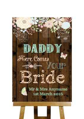 Personalisiertes Hochzeitsschild rustikal Holzoptik Here Comes Your Bride Papa