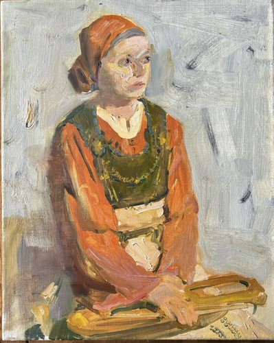 Original Figurative Art Oil Painting Study of a Girl in Traditional Dress 50x40