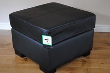 Large Black Real Leather Square Footstool Pouffe NEW