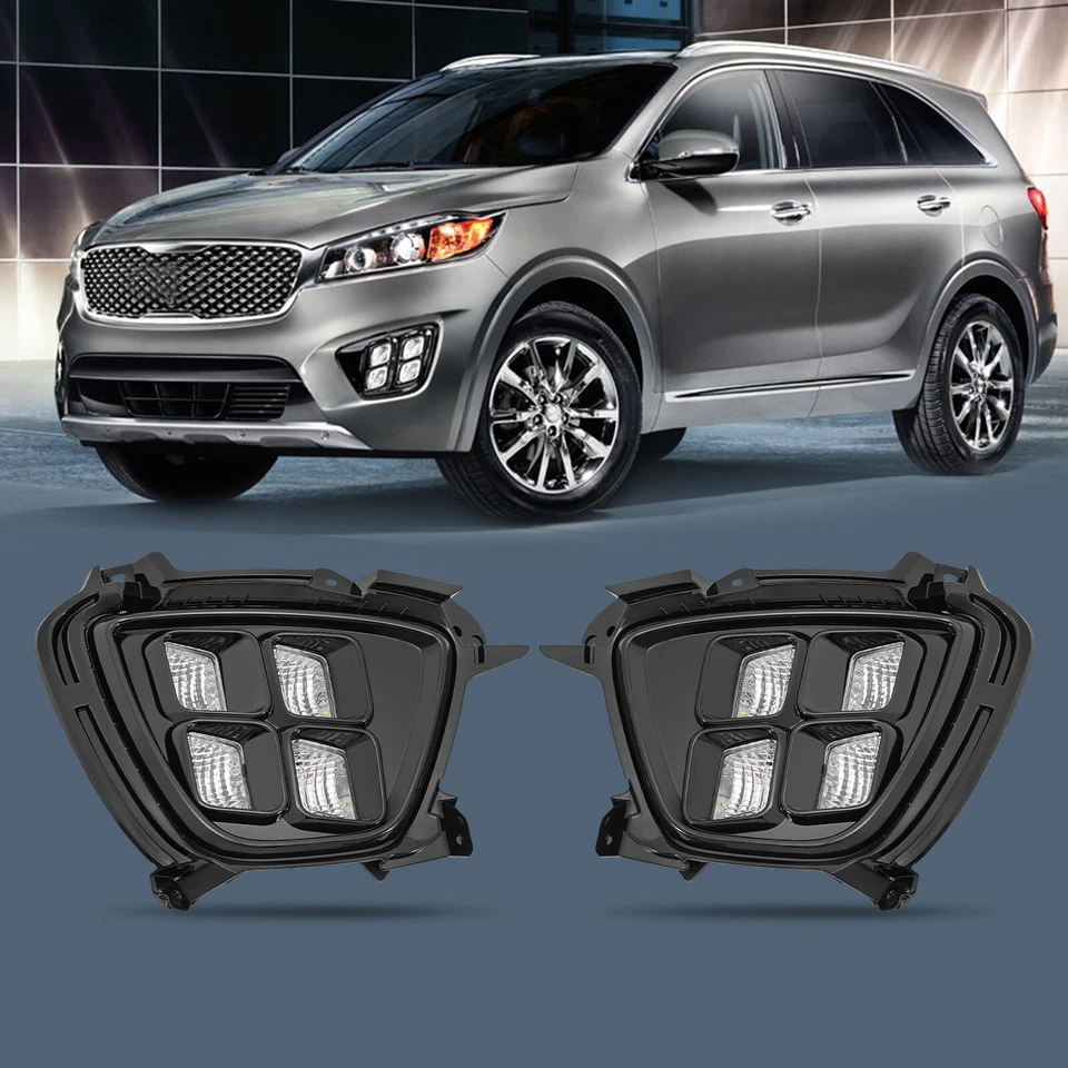 For 2016 2017 2018 Kia Sorento Pair Front LED Fog Light 4 Eyes DRL Fog Lamps - Image 2 of 4