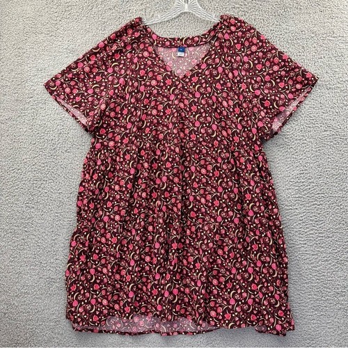 Old Navy Floral Babydoll Dress Pockets Boho Peasant Cottagecore Ruffle Women XL