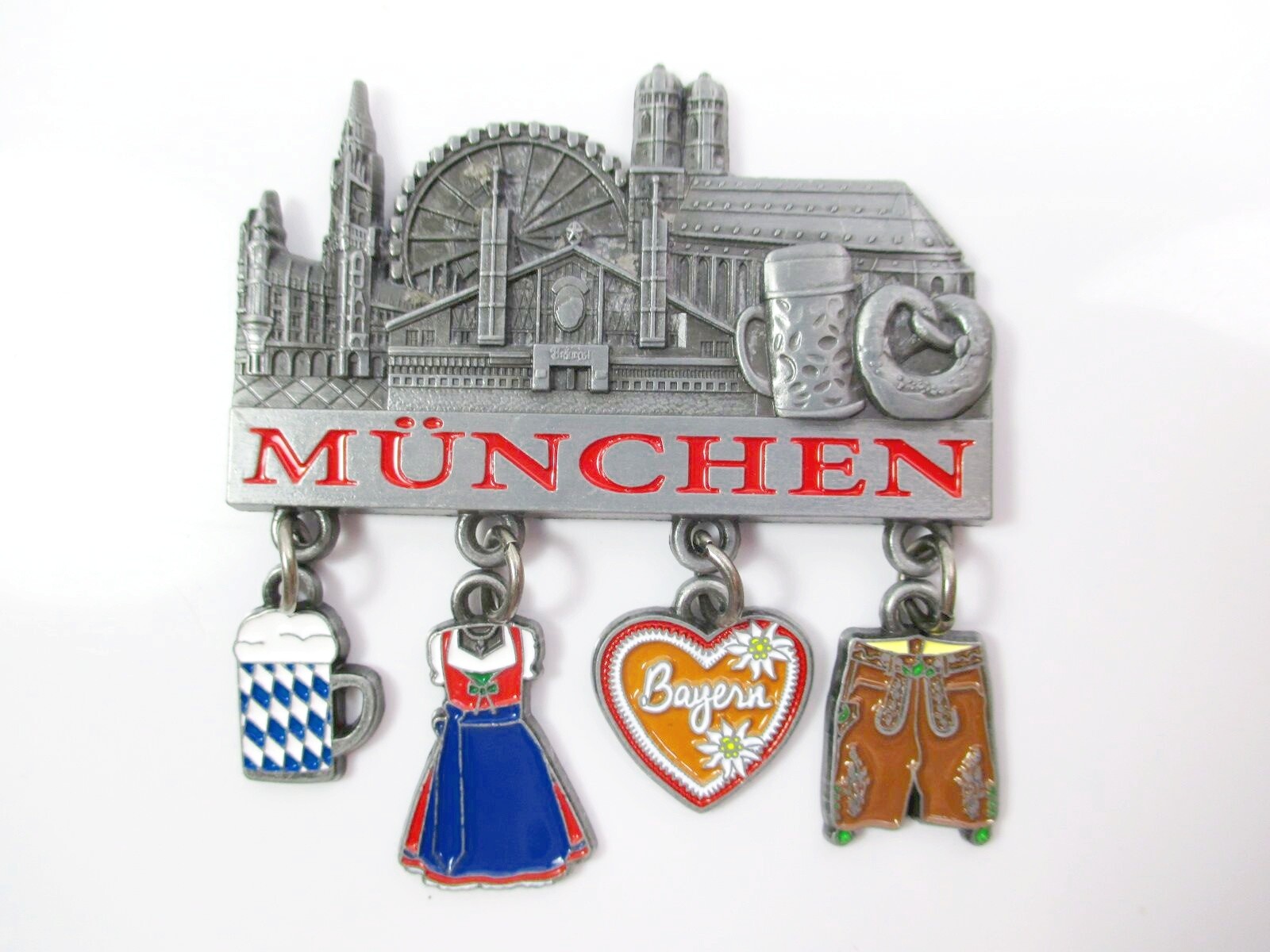 Munich Magnet Charms Metal Souvenir Germany Dirndl Lederhosen Beer Moaß