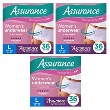 108 Count Assurance Incontinence Underwear Women Max Size Large Pant Size 16-22