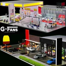 1/64 Diorama Car Garage Model LED Light City Street Car Showroom Scene Model Toy