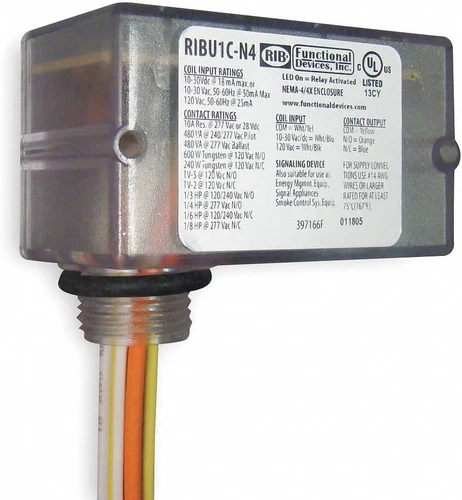 Functional Devices RIBU1C-N4 Enclosed Pre-Wired Relay 10A@277VAC SPDT