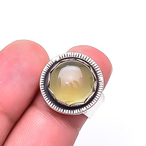 Natural Prehnite-South Africa Oxidised Gemstone 925 Sterling Silver Ring s.6 R63