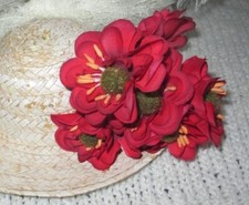 Vint Milinery DEEP SHADED RED COSMOS SILK FLOWERS Bunch 6 - Doll Hats - CRAFTS