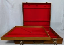 Large Suitcase Style MCM Wood Flatware Storage Box Flatware Storage Chest