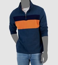  60 Club Room Men's Blue Colorblocked French Rib Quarter-Zip Sweater Size XL