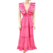 Love The Label Anthropologie Azalea Ruffle V-Neck Maxi Dress Smocked XS/S 177