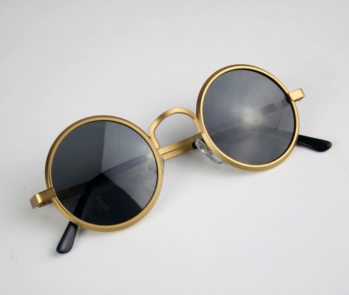 round gold metal sunglasses 1970s polarized lens retro Steampunk Hi Tek - Picture 5 of 5