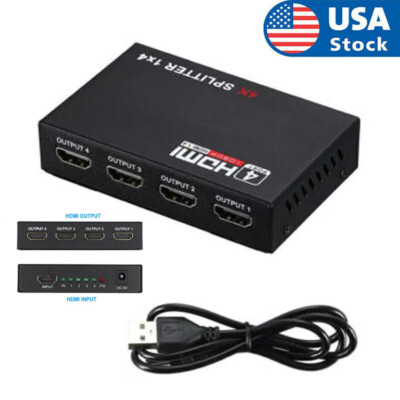 HD 4K 4 Port HD Splitter 1x4 Repeater Amplifier 1080P 3D Hub 1 In 4 Out
