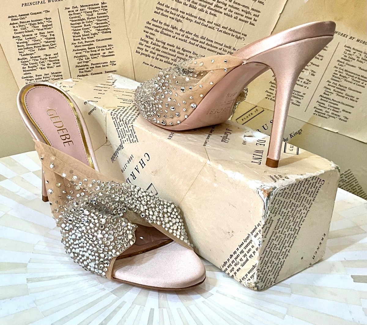 Anthropologie Gedebe Mariel 100 Tulle Heel Neutral Satin Stones