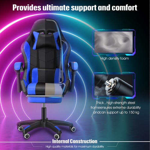 Blue Gaming Office Chair Racing RGB LED Computer Work Seat Swivel Office Sfgllbr - Picture 10 of 14
