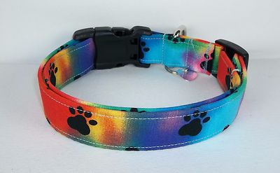 Tie Dye Black Paws Terri's Dog Collar custom made adjustable charming fabric
