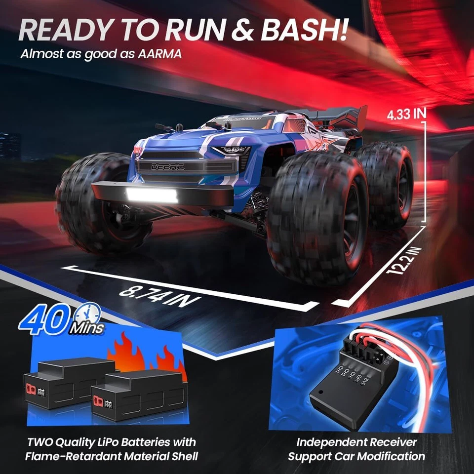 DEERC H16E 1/16 RC Car Brushless 4X4 RTR Fast Max 70kph Off-Road Monster Truck - Image 3 of 4