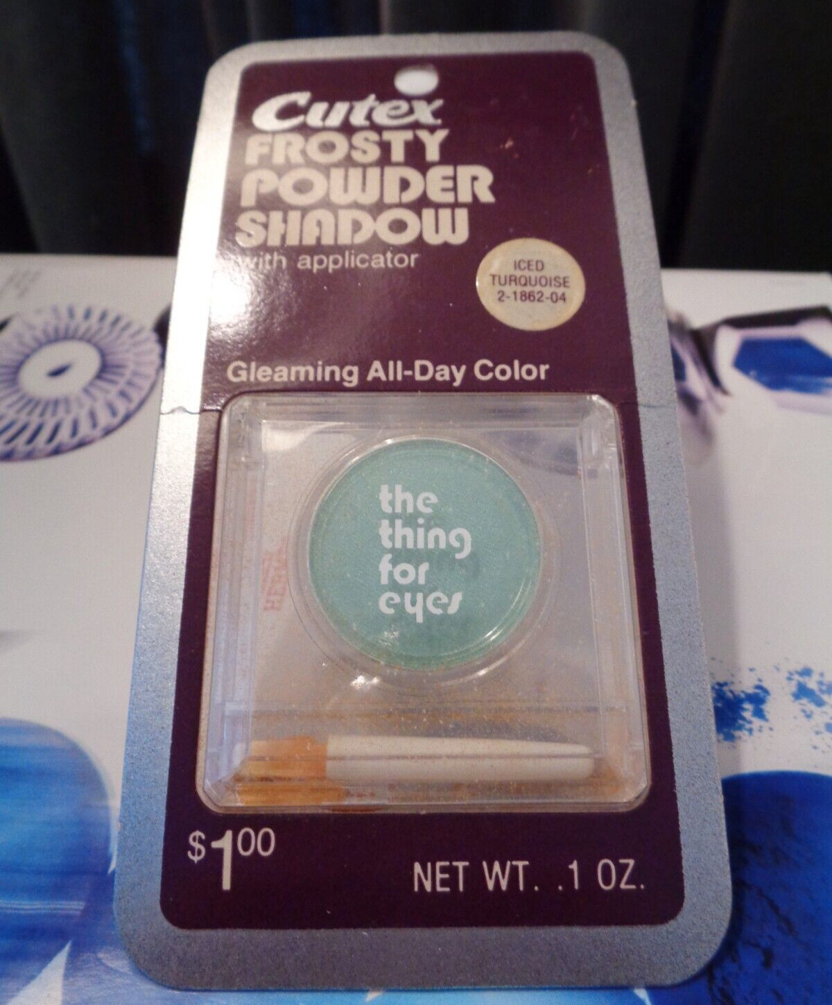 VINTAGE CUTEX THE THING FOR EYES EYESHADOW ON HANG CARD IN TURQUOISE NEW SEALED