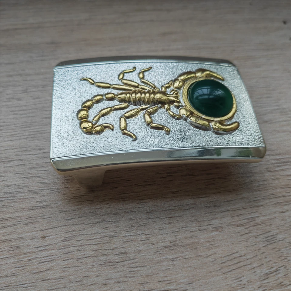Hebilla de cinturón de latón chapado en plata maciza de jade escorpión vaquero occidental antiguo para hombre Foto 4 de 4