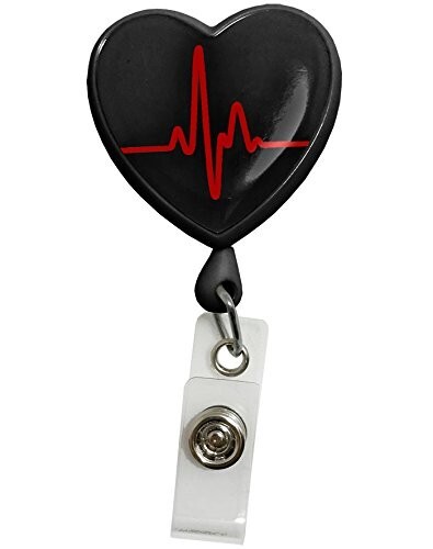 Prestige Medical Retracteze TM ID Holder EKG Heart on Black - Model: S13-EKB New - Picture 1 of 3