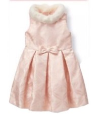 Janie  Jack Bows Forever Fur Collar Formal Xmas Pink Jacquard Dress 12-18 mo