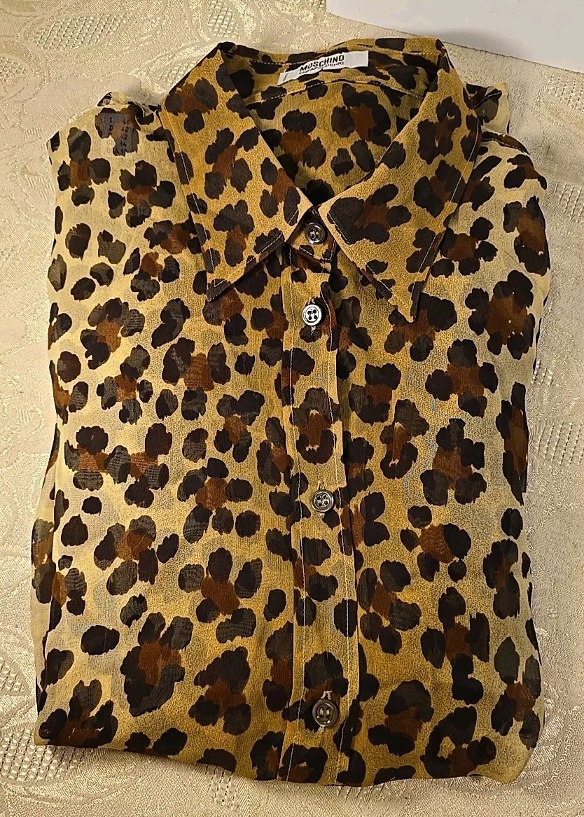 Moschino Cheap and Chic Leopard Print Silk Long Sleeve