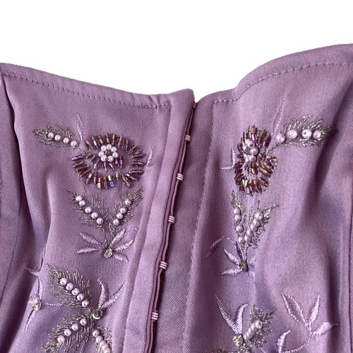 Warehouse lila Korsett Stil trägerlos Perlen Blumen Top UK 10 neu mit Etikett - Bild 3 von 4