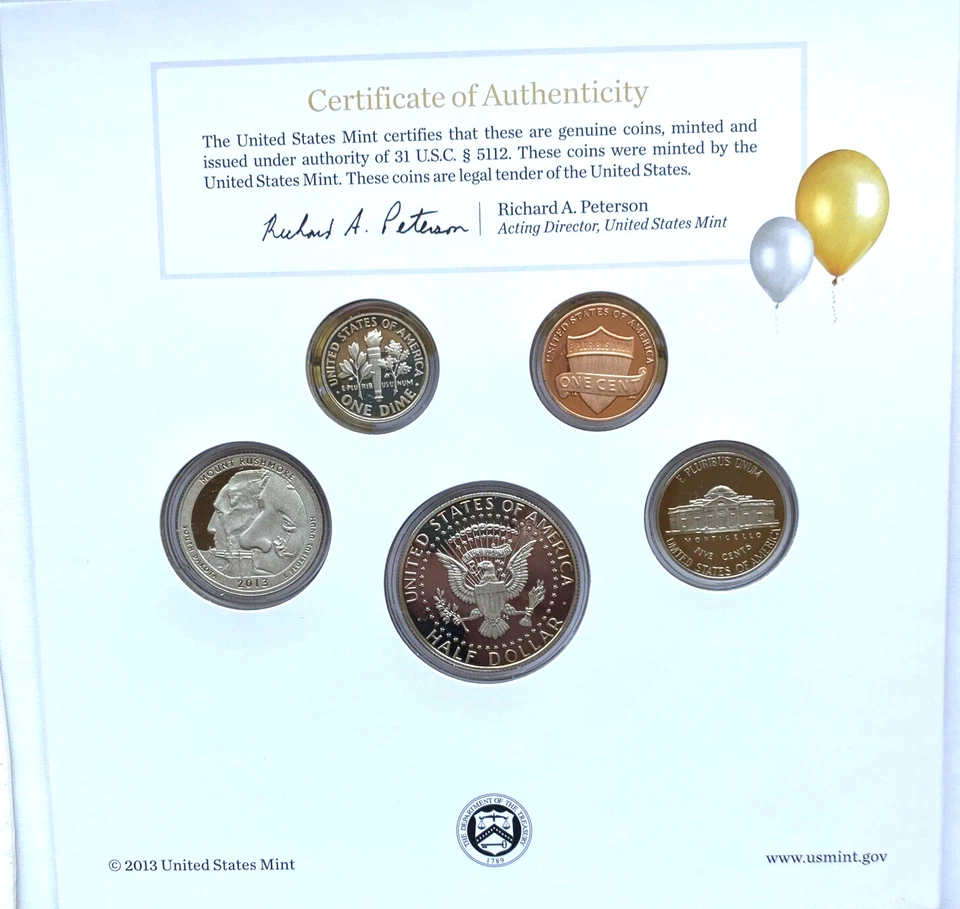 2013 US Mint (5) Coin Uncirculated Happy Birthday Proof Coin Set w/COA - Image 4 of 4