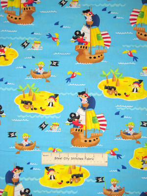 Timeless Treasures Pirate Ship Island Cannon Jolly Roger 1352 Cotton Fabric YARD