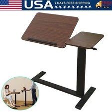 Adjustable Overbed Bedside Table with Wheels Pneumatic Standing Desk Laptop