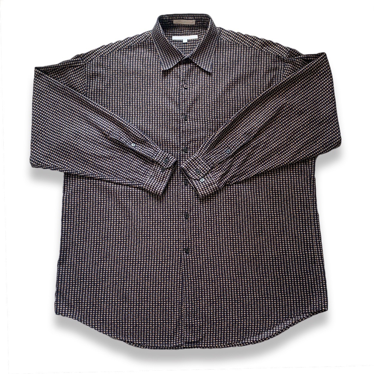 Perry Ellis Black & Yellow Geometric Button Up Long Sleeve 100% Cotton Shirt