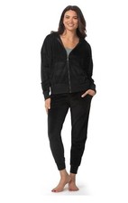 New FELINA Women  s Black Velour Full Zip Hoodie  Jogger Set Sz Small Tracksuit